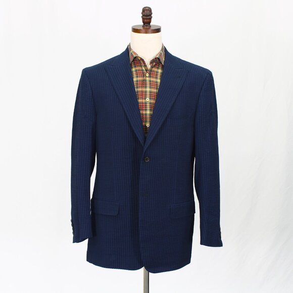 ISAIA Base S 44L Navy Blazer Sport Coat Jacket 2-Button Stripe Y128